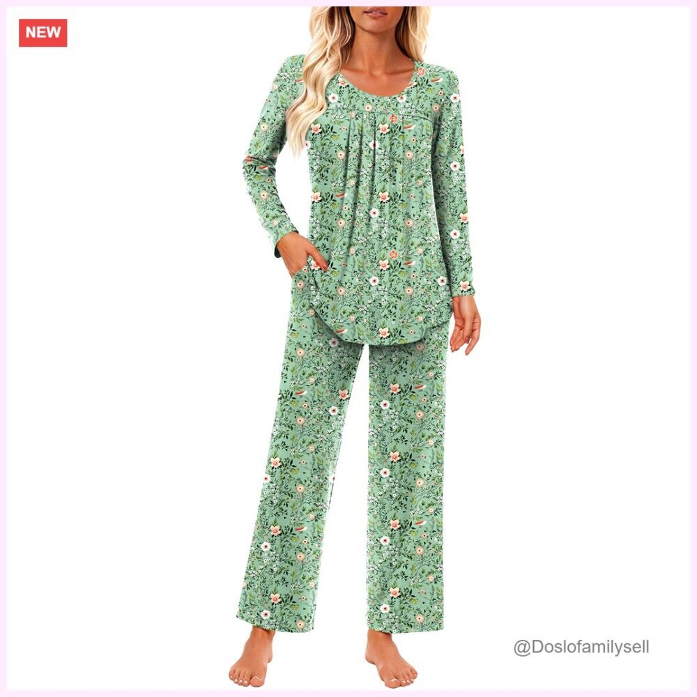 Women's Soft Rayon Pajama Set with Pockets, Long Sleeve & Pant, S-3XL